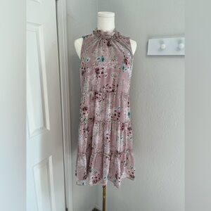 Dusty pink floral Sleeveless Dress